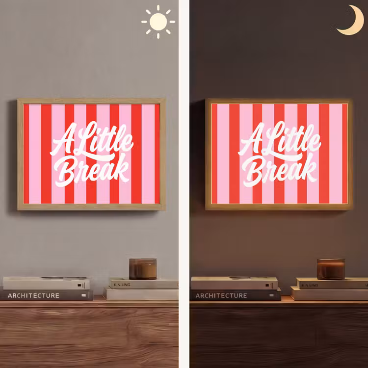A Little Break - Strepen - Rood - Roze Light Box met batterij (Wandlamp) middel -sfeer3