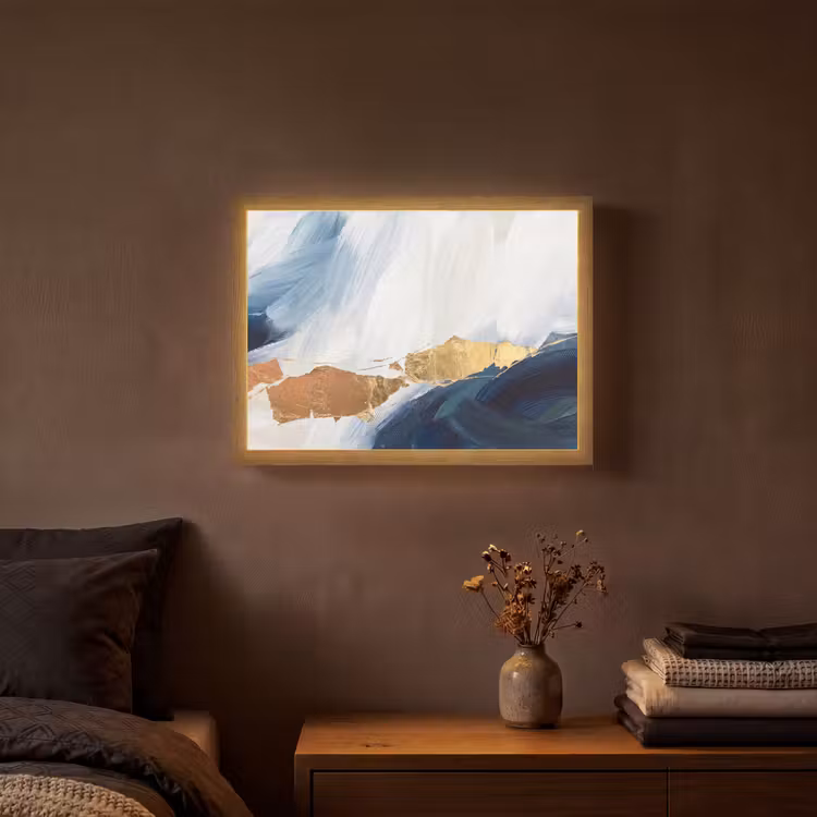 Abstract - Acryl - Blauw - Goud - Elegant Light Box met batterij (Wandlamp) middel -sfeer4