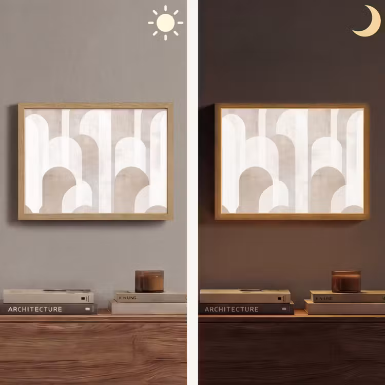 Abstracte bogen - Modern - Beige Light Box met batterij (Wandlamp) middel -sfeer3