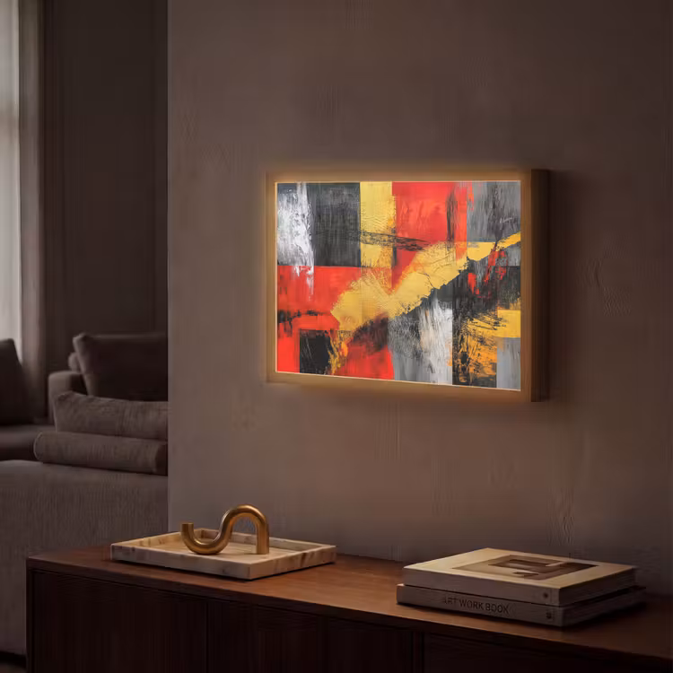 Abstracte kunst - Goud - Zwart Light Box met batterij (Wandlamp) middel -sfeer1