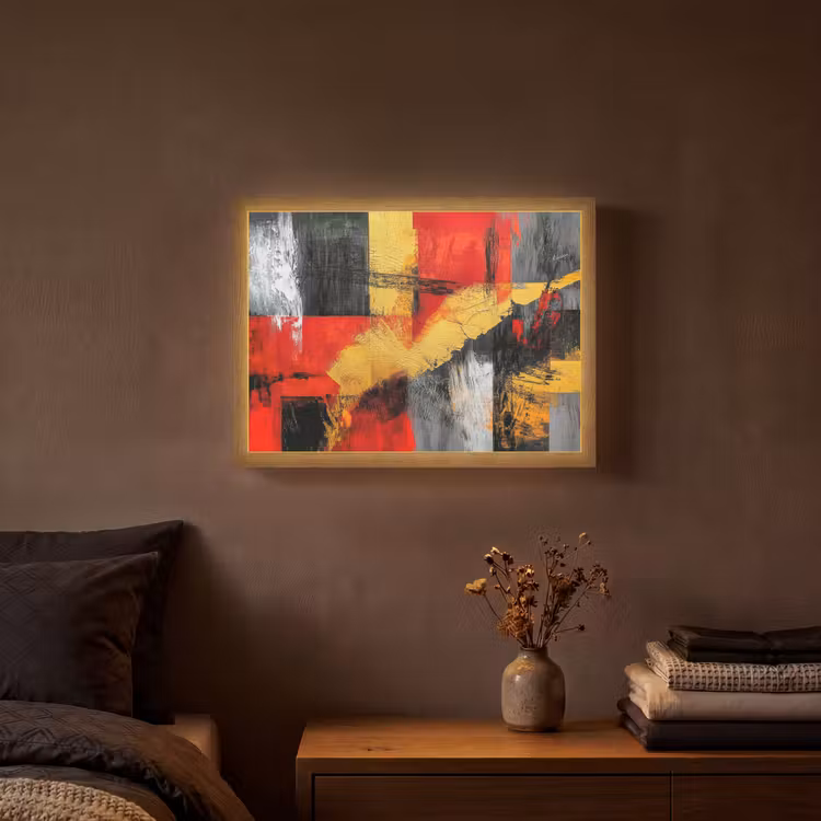 Abstracte kunst - Goud - Zwart Light Box met batterij (Wandlamp) middel -sfeer4