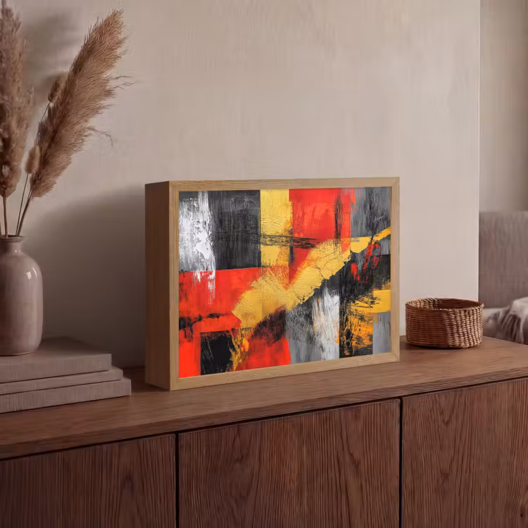 Abstracte kunst - Goud - Zwart Light Box met batterij (Wandlamp) middel -sfeer2