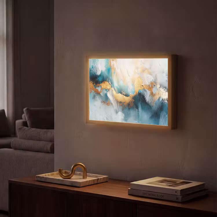 Abstract - Kunst - Gold - Blauw Light Box met batterij (Wandlamp) middel -sfeer1