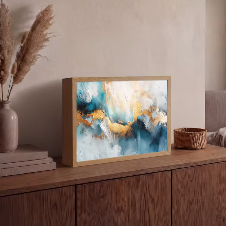Abstract - Kunst - Gold - Blauw Light Box met batterij (Wandlamp) middel -sfeer2