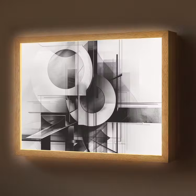 Abstract - Kunst - Modern - Zwart wit Light Box met batterij (Wandlamp) middel -z3d_website