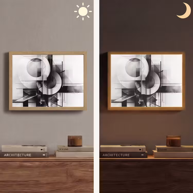 Abstract - Kunst - Modern - Zwart wit Light Box met batterij (Wandlamp) middel -sfeer3