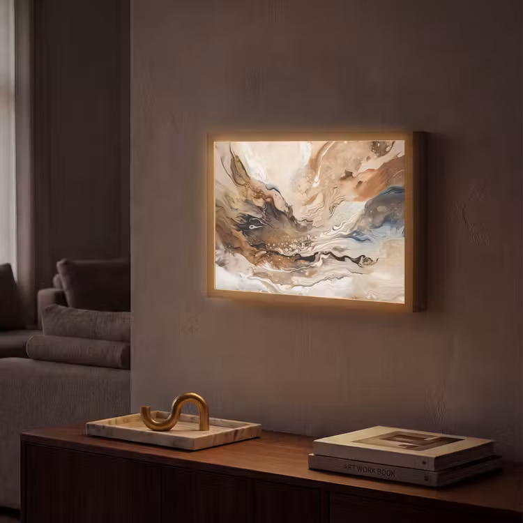 Abstract - Kunst - Verf - Beige - Modern Light Box met batterij (Wandlamp) middel -sfeer1
