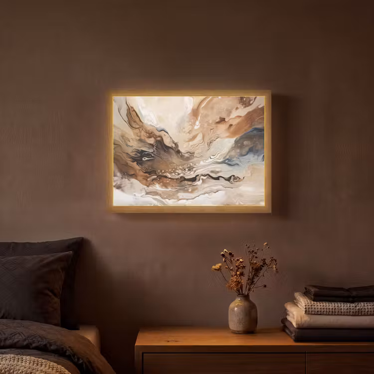 Abstract - Kunst - Verf - Beige - Modern Light Box met batterij (Wandlamp) middel -sfeer4