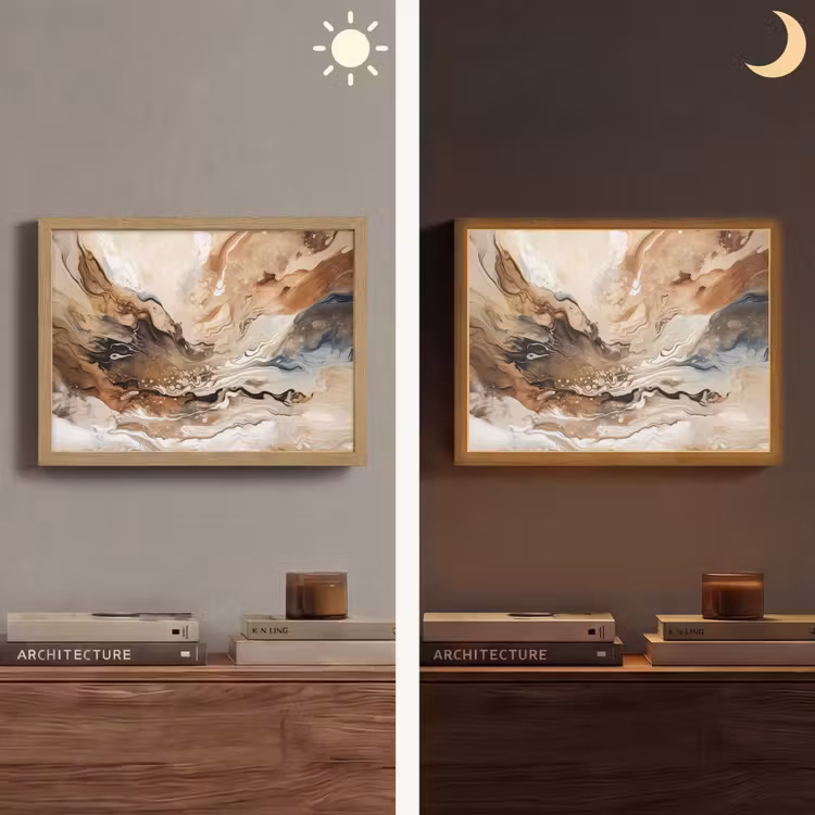 Abstract - Kunst - Verf - Beige - Modern Light Box met batterij (Wandlamp) middel -sfeer3