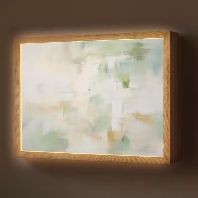 Abstract - Kunst - Wit - Groen - Modern Light Box met batterij (Wandlamp) middel -z3d_website