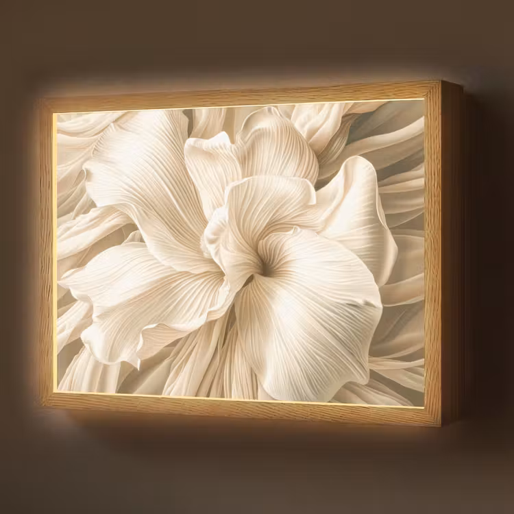 Abstract - Beige - Bloemen - Natuur Light Box met batterij (Wandlamp) middel -z3d_website