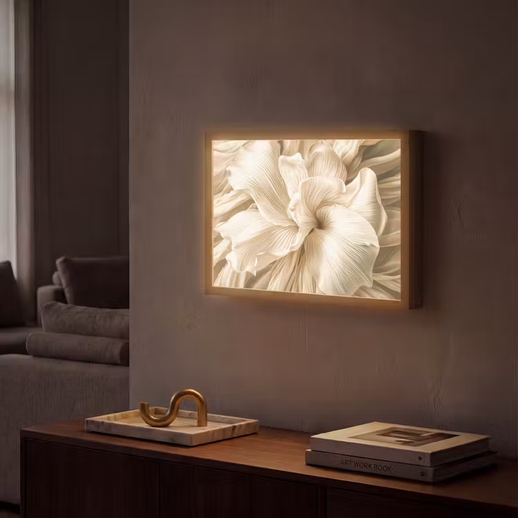 Abstract - Beige - Bloemen - Natuur Light Box met batterij (Wandlamp) middel -sfeer1