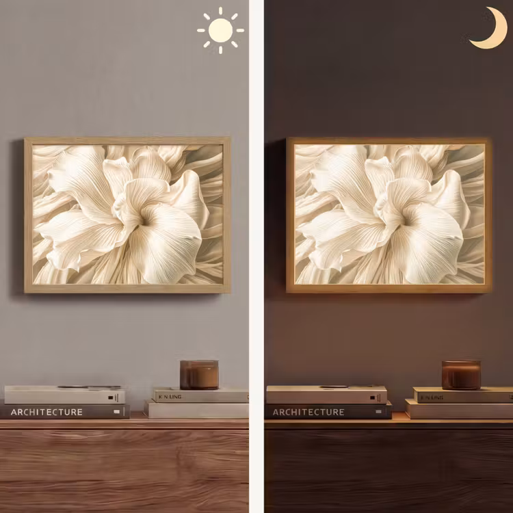 Abstract - Beige - Bloemen - Natuur Light Box met batterij (Wandlamp) middel -sfeer3