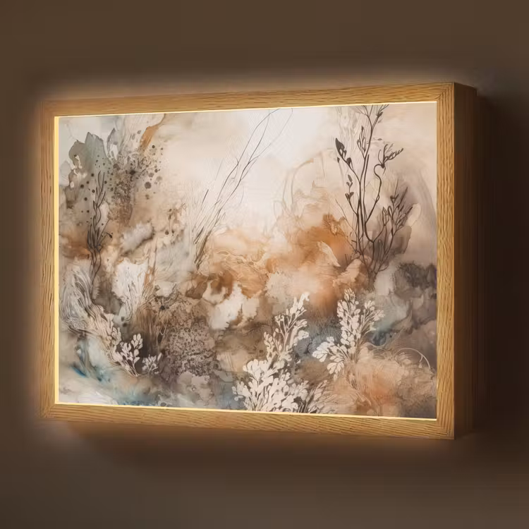 Abstract - Beige - Verf - Kunst - Natuur - Bloemen Light Box met batterij (Wandlamp) middel -z3d_website