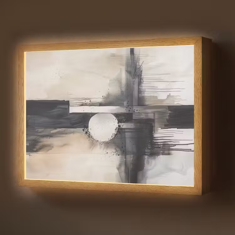 Abstract - Zwart wit - Verf - Modern Light Box met batterij (Wandlamp) middel -z3d_website