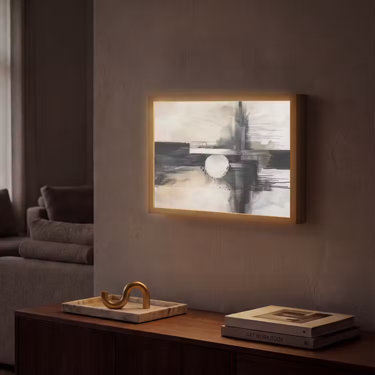 Abstract - Zwart wit - Verf - Modern Light Box met batterij (Wandlamp) middel -sfeer1