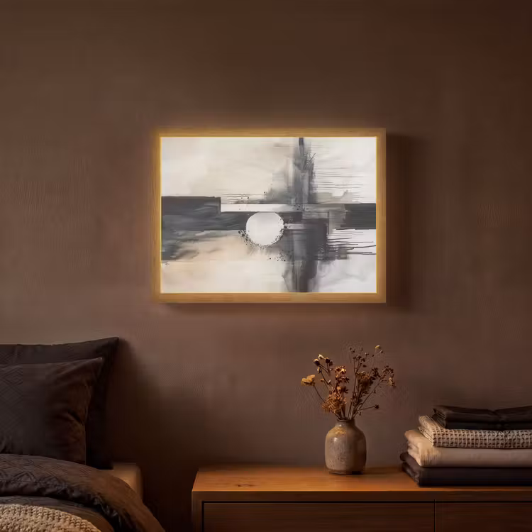 Abstract - Zwart wit - Verf - Modern Light Box met batterij (Wandlamp) middel -sfeer4