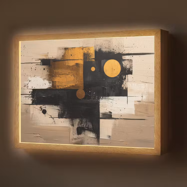 Abstract - Zwart - Goud - Modern Light Box met batterij (Wandlamp) middel -z3d_website