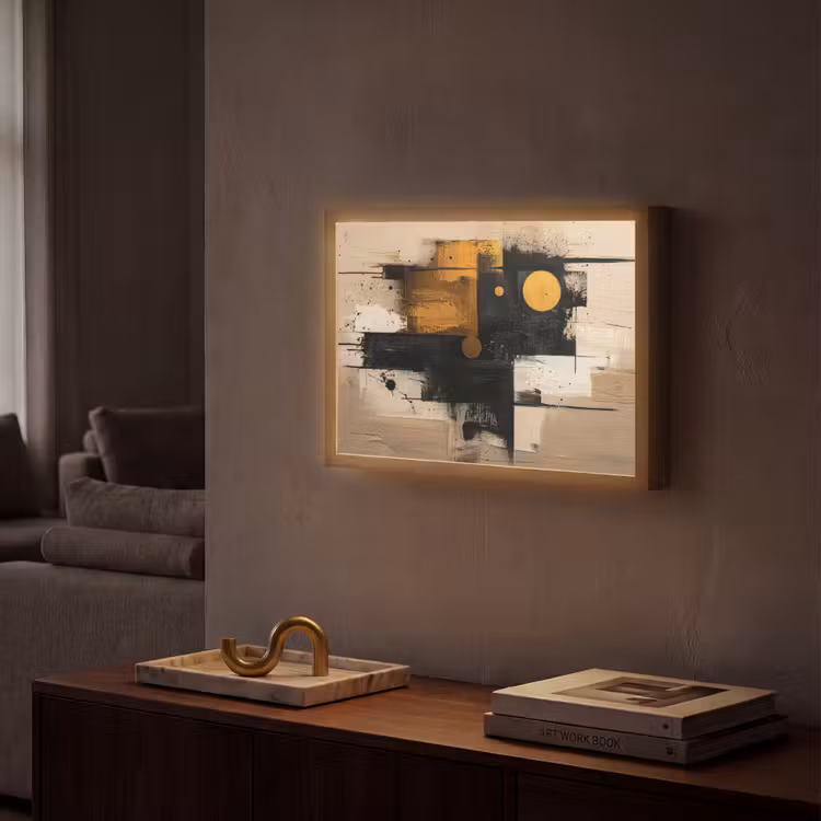 Abstract - Zwart - Goud - Modern Light Box met batterij (Wandlamp) middel -sfeer1