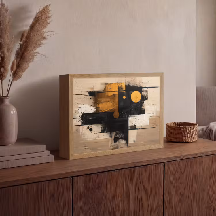 Abstract - Zwart - Goud - Modern Light Box met batterij (Wandlamp) middel -sfeer2