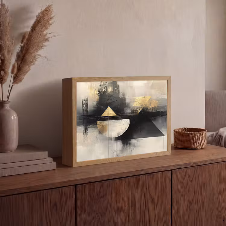 Abstract - Zwart - Verf - Modern Light Box met batterij (Wandlamp) middel -sfeer2