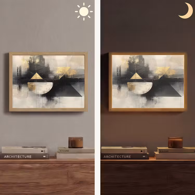 Abstract - Zwart - Verf - Modern Light Box met batterij (Wandlamp) middel -sfeer3