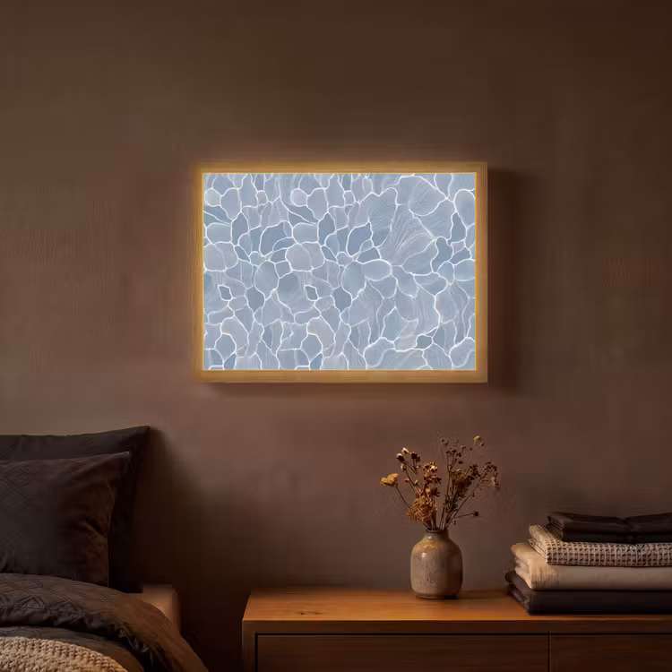 Abstract - Blauw - Bladeren Light Box met batterij (Wandlamp) middel -sfeer4