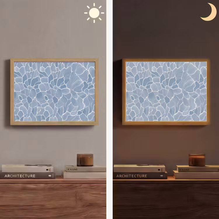 Abstract - Blauw - Bladeren Light Box met batterij (Wandlamp) middel -sfeer3