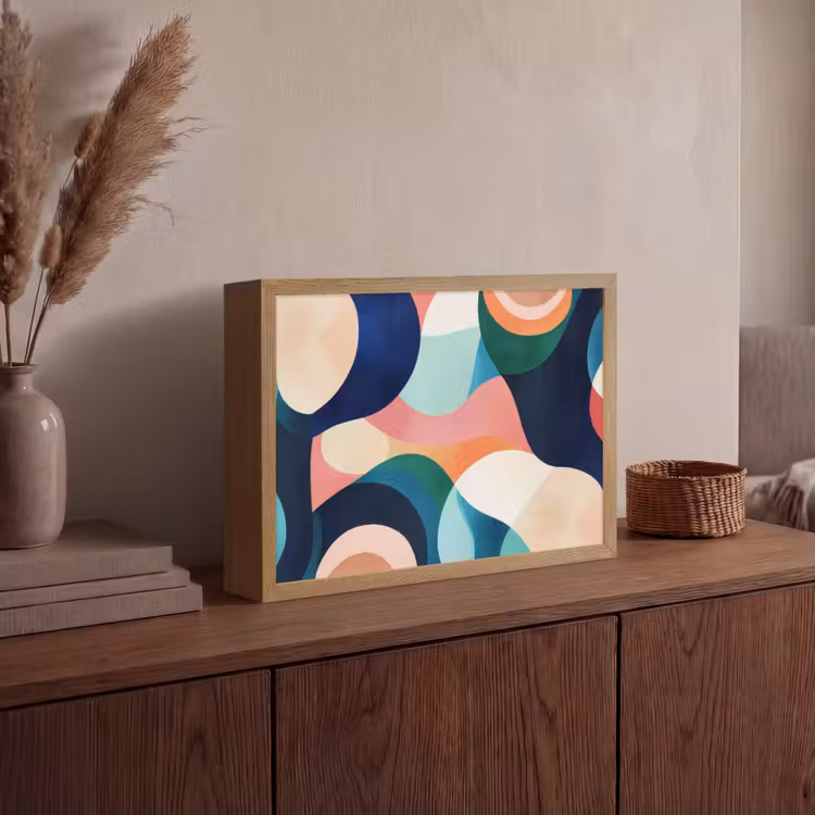 Abstract - Blauw - Roze Light Box met batterij (Wandlamp) middel -sfeer2