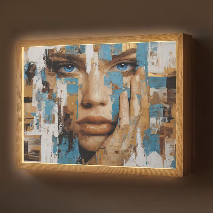 Abstract - Penseelstreken - Blauw - Gezicht Light Box met batterij (Wandlamp) middel -z3d_website