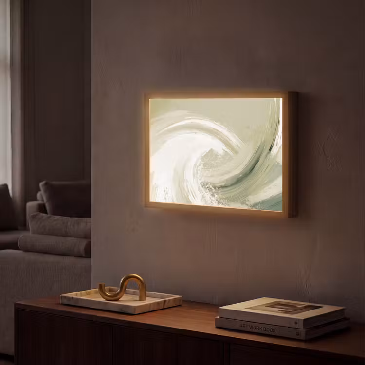 Abstract - Penseelstreken - Golven - Groen Light Box met batterij (Wandlamp) middel -sfeer1