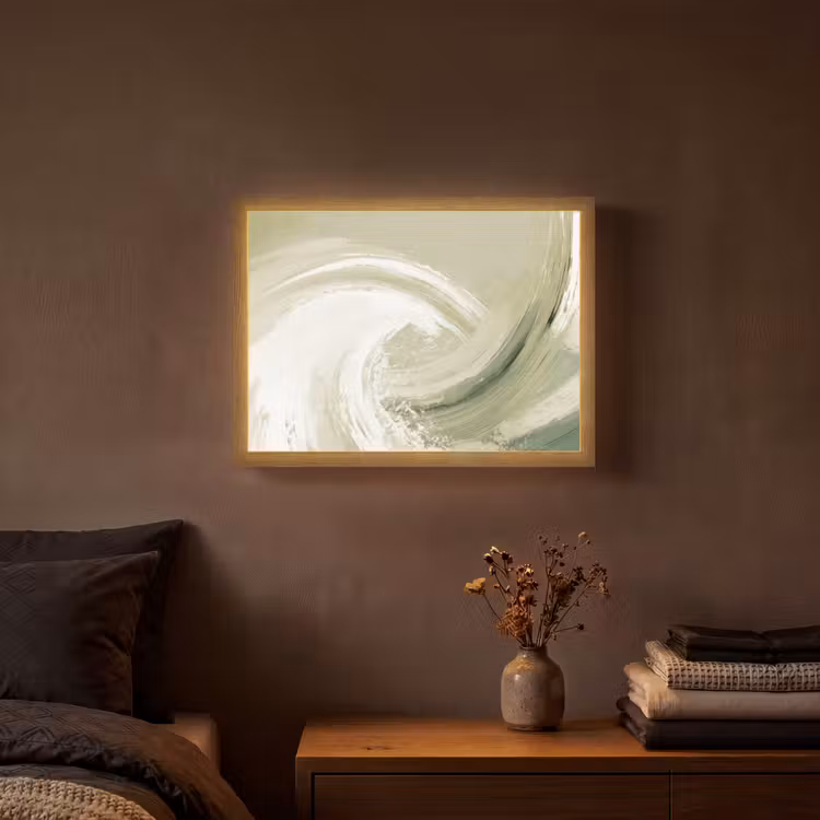 Abstract - Penseelstreken - Golven - Groen Light Box met batterij (Wandlamp) middel -sfeer4