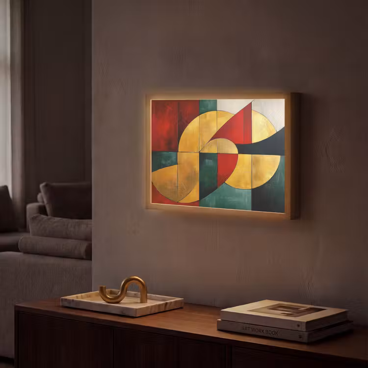 Abstract - Kerst - Goud - Rood - Groen Light Box met batterij (Wandlamp) middel -sfeer1