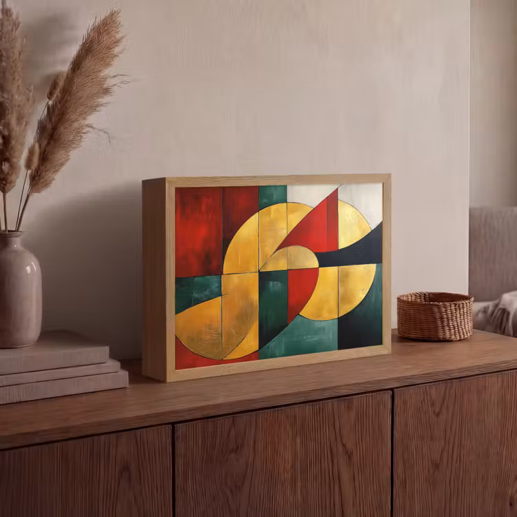 Abstract - Kerst - Goud - Rood - Groen Light Box met batterij (Wandlamp) middel -sfeer2