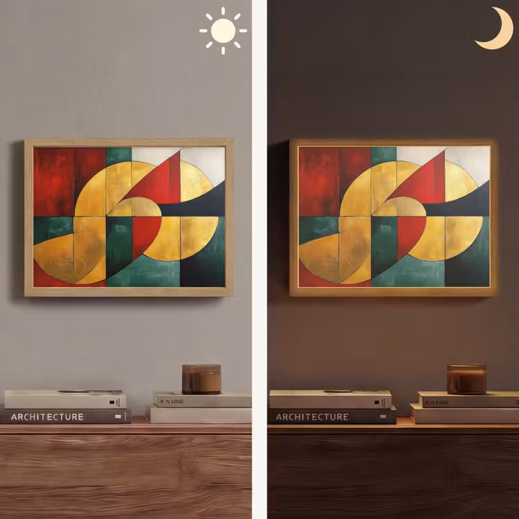 Abstract - Kerst - Goud - Rood - Groen Light Box met batterij (Wandlamp) middel -sfeer3