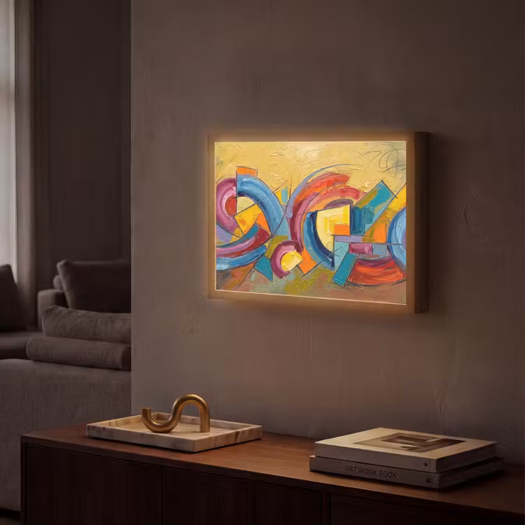 Abstract - Cirkels - Schilderij - Kleurrijk - Dynamisch Light Box met batterij (Wandlamp) middel -sfeer1