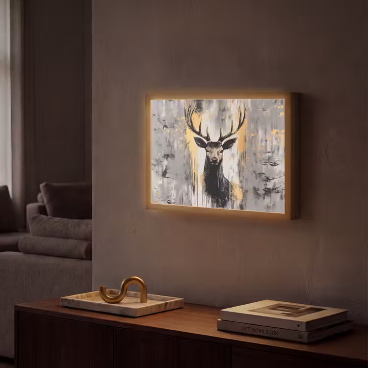 Abstract - Hert - Gewei - Goud Light Box met batterij (Wandlamp) middel -sfeer1