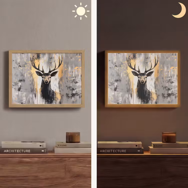 Abstract - Hert - Gewei - Goud Light Box met batterij (Wandlamp) middel -sfeer3