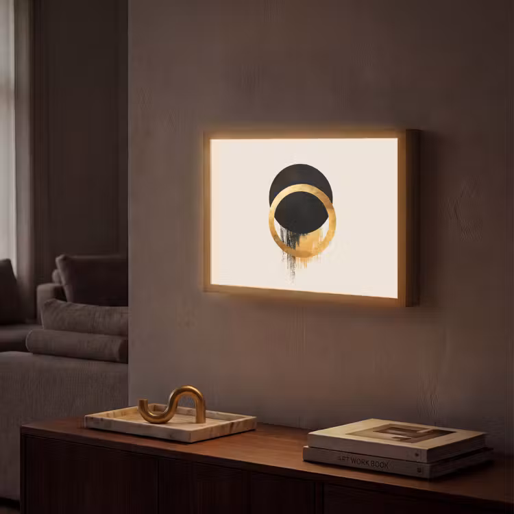 Abstract ontwerp - Zwarte cirkel - Verfvlekken Light Box met batterij (Wandlamp) middel -sfeer1