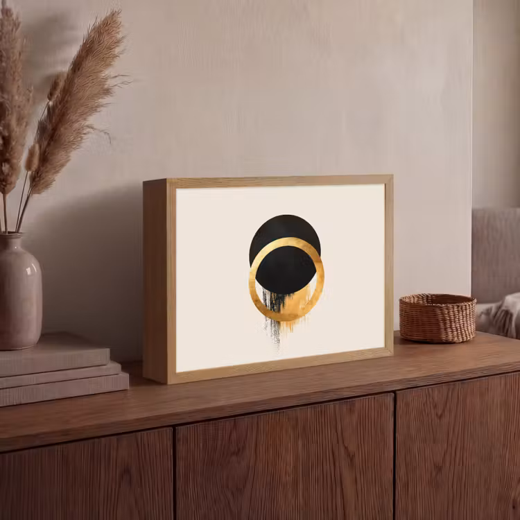 Abstract ontwerp - Zwarte cirkel - Verfvlekken Light Box met batterij (Wandlamp) middel -sfeer2