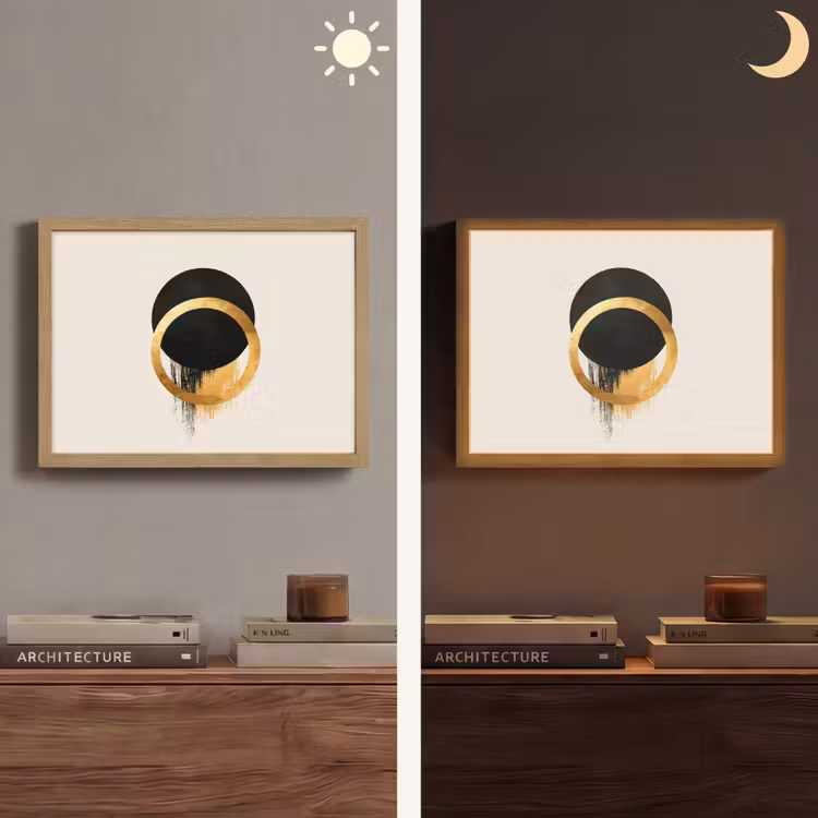 Abstract ontwerp - Zwarte cirkel - Verfvlekken Light Box met batterij (Wandlamp) middel -sfeer3