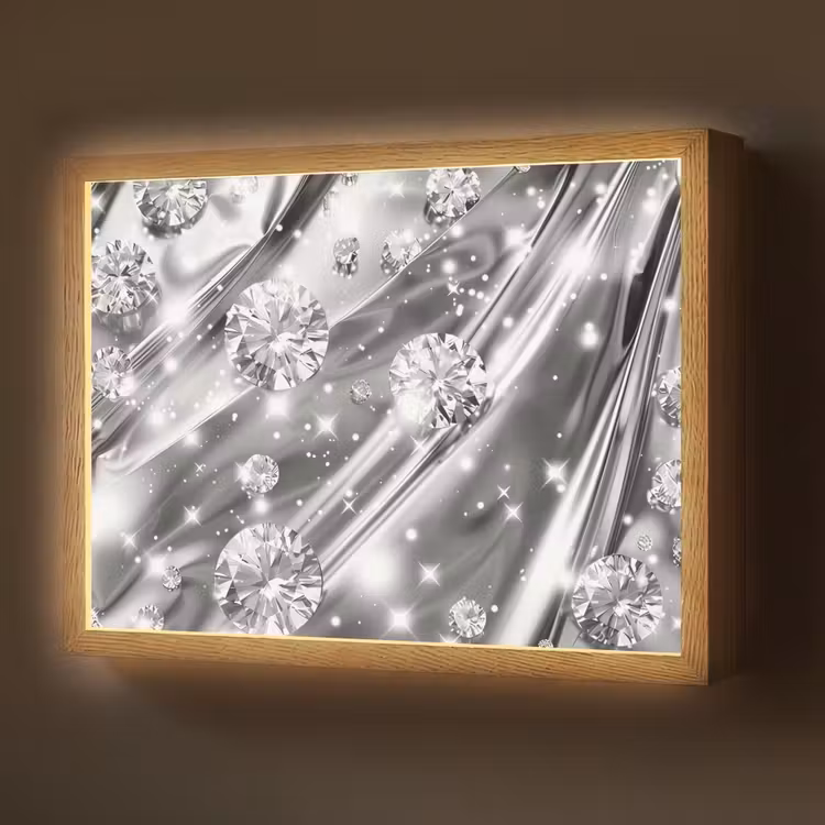 Abstract - Diamant - Luxe - Modern - Zilver Light Box met batterij (Wandlamp) middel -z3d_website