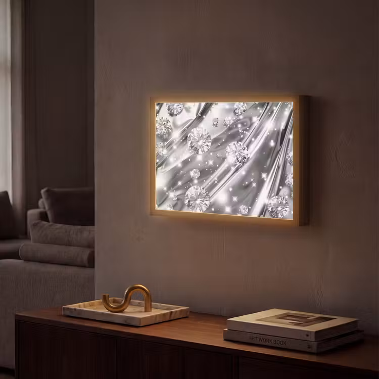 Abstract - Diamant - Luxe - Modern - Zilver Light Box met batterij (Wandlamp) middel -sfeer1