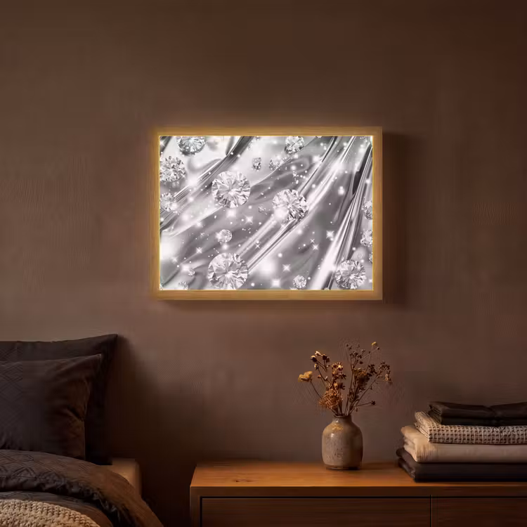 Abstract - Diamant - Luxe - Modern - Zilver Light Box met batterij (Wandlamp) middel -sfeer4