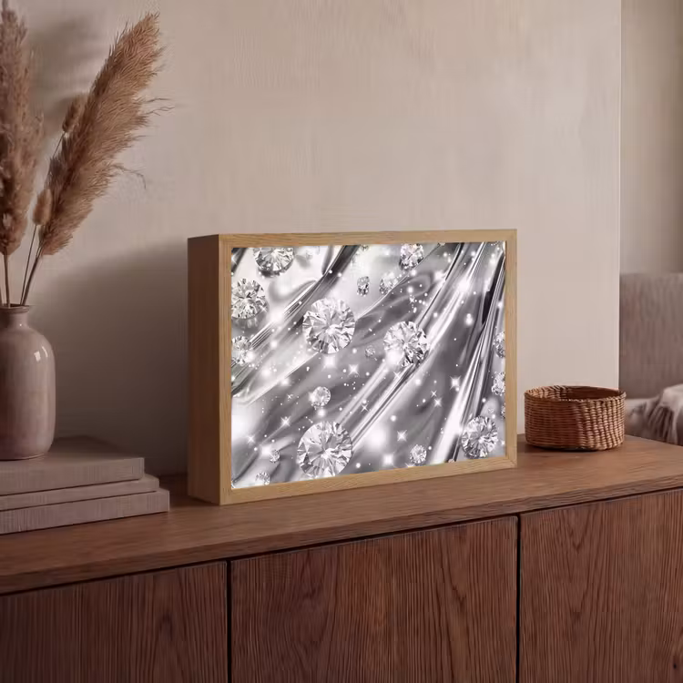 Abstract - Diamant - Luxe - Modern - Zilver Light Box met batterij (Wandlamp) middel -sfeer2