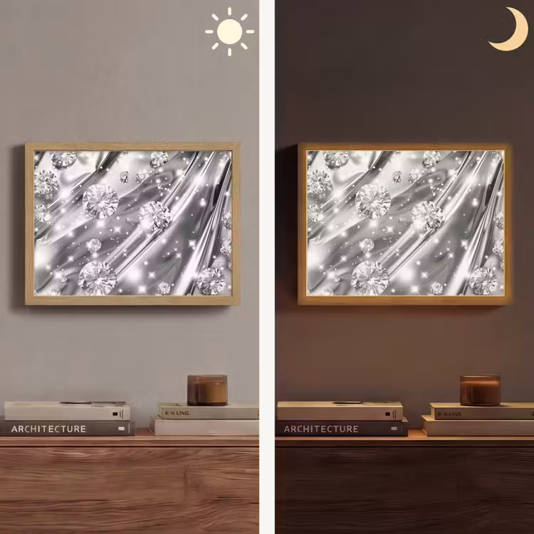 Abstract - Diamant - Luxe - Modern - Zilver Light Box met batterij (Wandlamp) middel -sfeer3