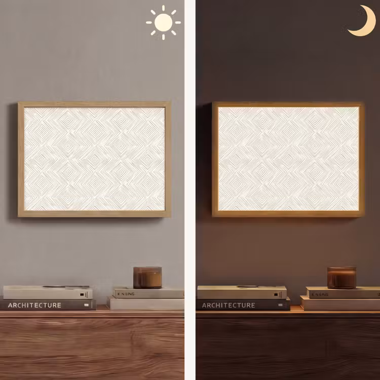 Abstract - Ruiten - Beige Light Box met batterij (Wandlamp) middel 907 -sfeer3