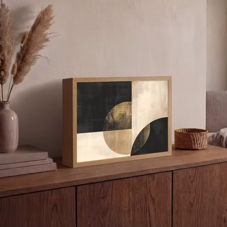 Abstract - Geometrische vormen - Zwart - Goud Light Box met batterij (Wandlamp) middel -sfeer2