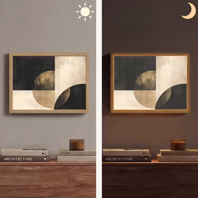 Abstract - Geometrische vormen - Zwart - Goud Light Box met batterij (Wandlamp) middel -sfeer3