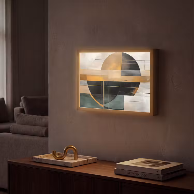 Abstract - Goud - Brons - Groen - Vormen - Modern Light Box met batterij (Wandlamp) middel -sfeer1